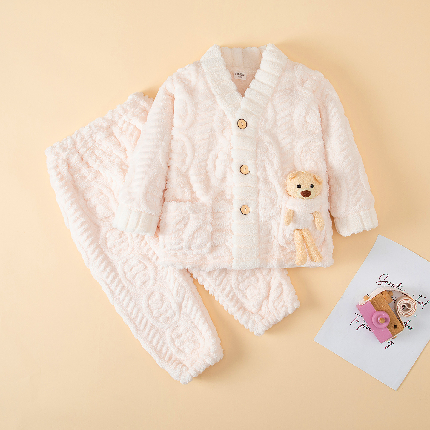 Autumn and winter flannel pajamas for children, boys and girls, thickened coral fleece with fleece, baby mother and daughter home suit set