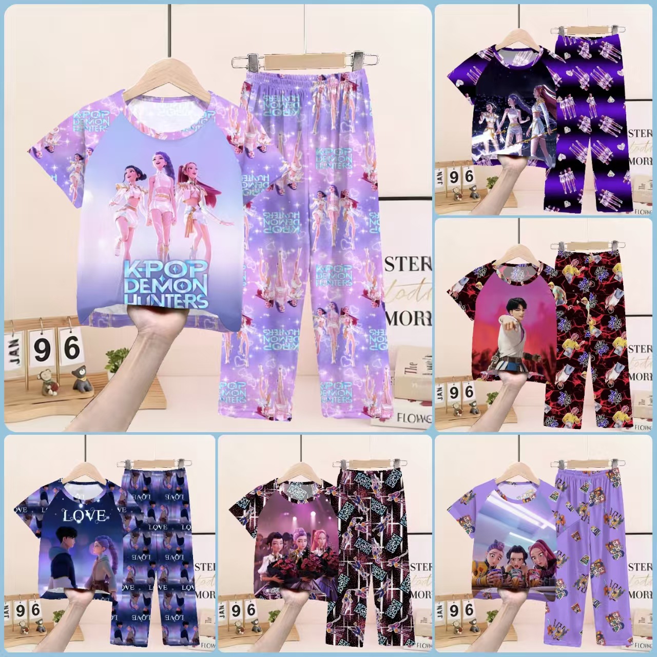Southeast Asian children's pajamas, spring and summer short sleeved pants, Shajia boys' suit, cute witch hunting group thin home clothes