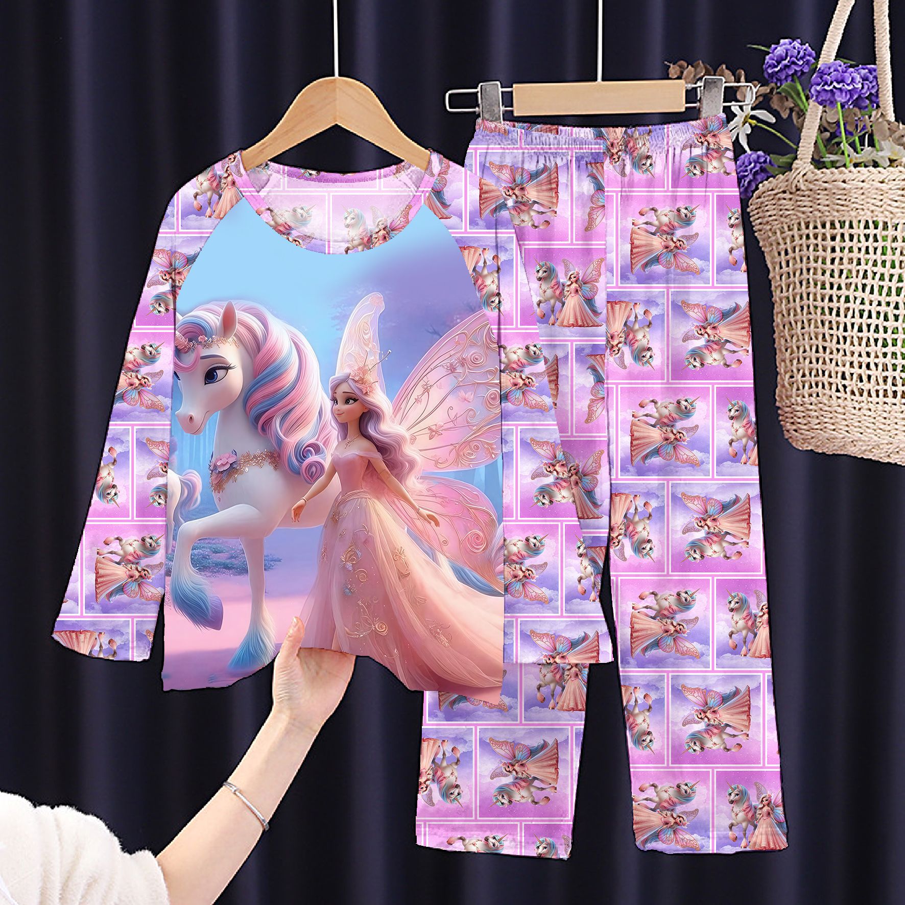 Spring and Autumn Children's Pajamas, Long Sleeve Pants, Cartoon Dinosaur Boys' Set, Cute Girl KT Cat Outerwear Home Clothes