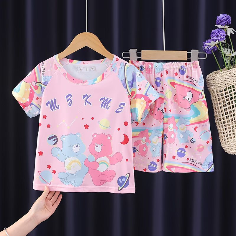 2025 New Children's Pajamas Summer Short sleeved Middle and Large Boys' Home Clothes Little Girls' Cartoon Outable Set