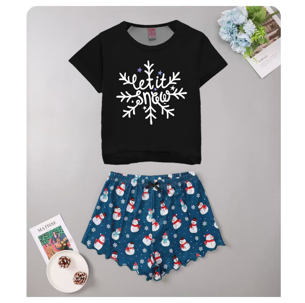 Wholesale Christmas ladies' pajamas European and American style thin short sleeved short sleeved casual simple two-piece home suit set