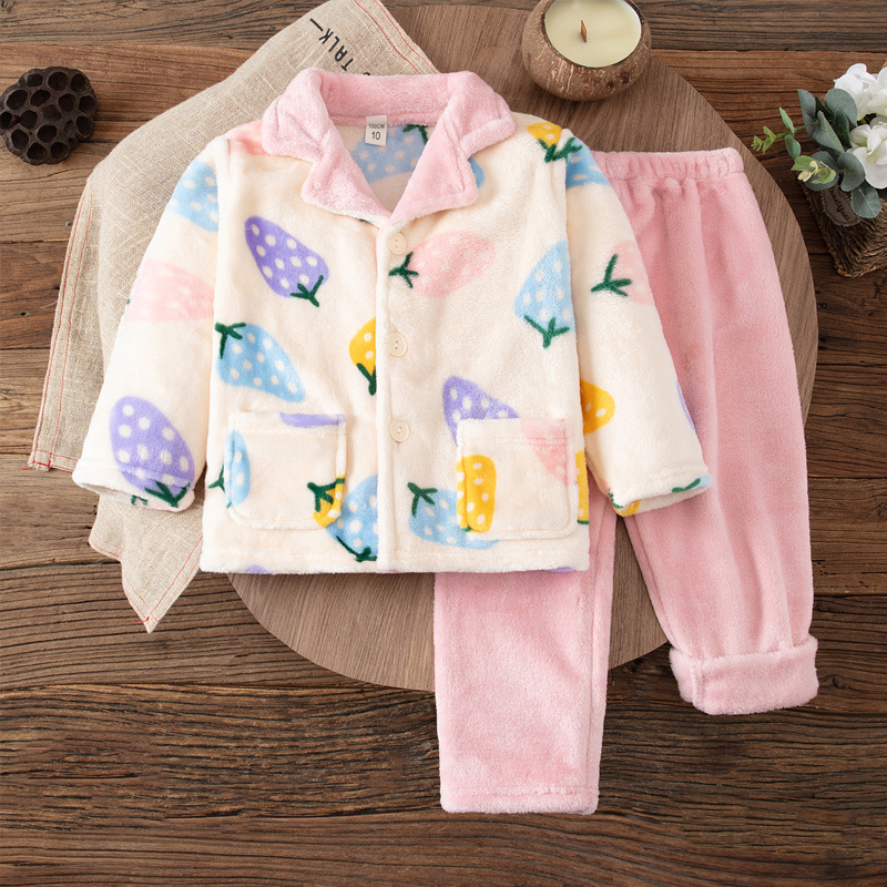 2025 Autumn and Winter New Children's Flannel Pajama Set for Boys and Girls, Boys and Girls, Coral Velvet Home Clothes