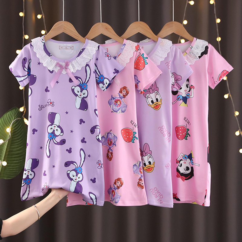 Southeast Asian children's pajamas summer girls princess lace short sleeved nightgown cartoon ice and snow home clothes little princess