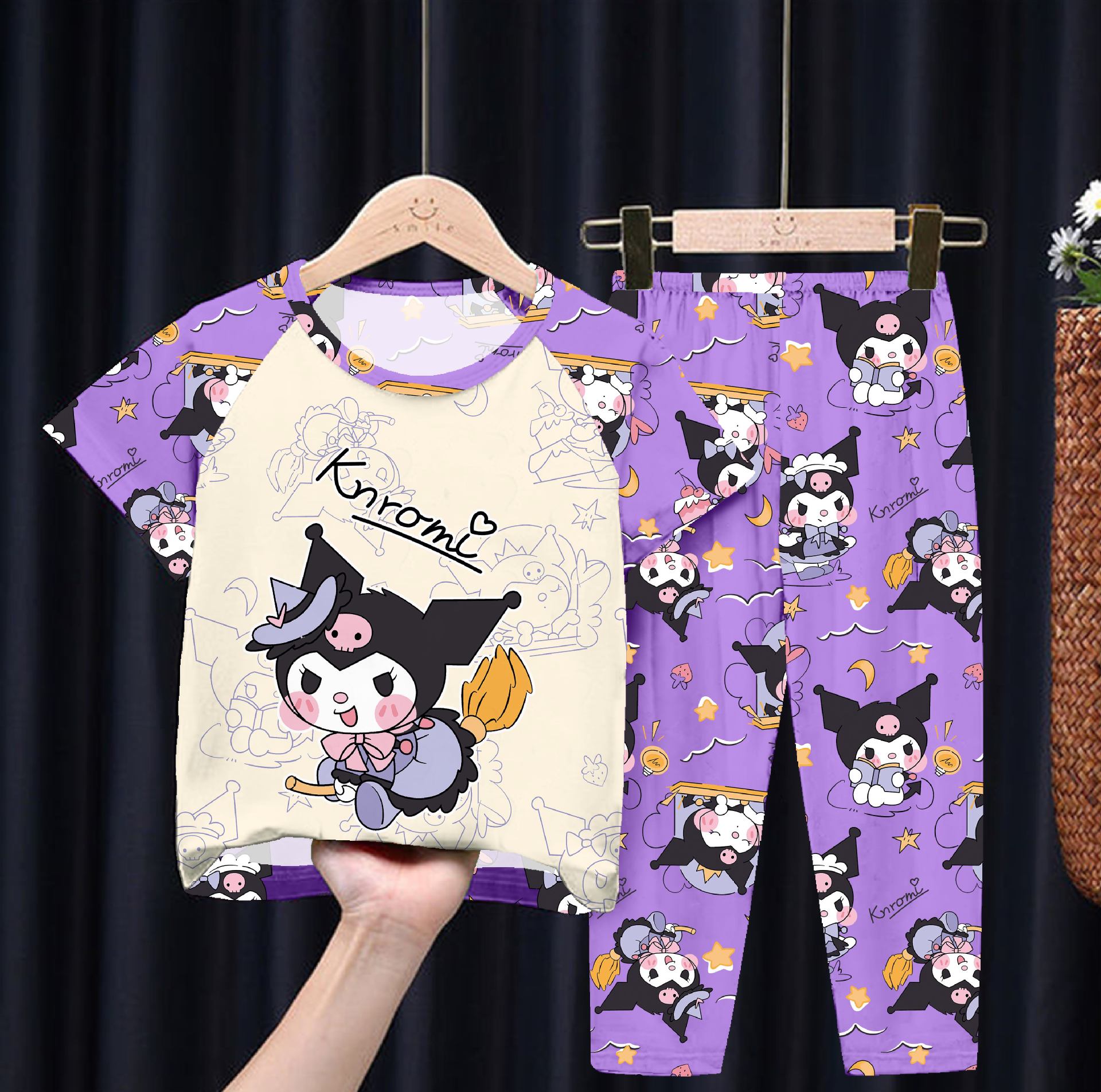 Wholesale children's pajamas, spring and summer short sleeved pants, boys' sets, girls' and babies' cartoon Kuromi thin air-conditioned clothes