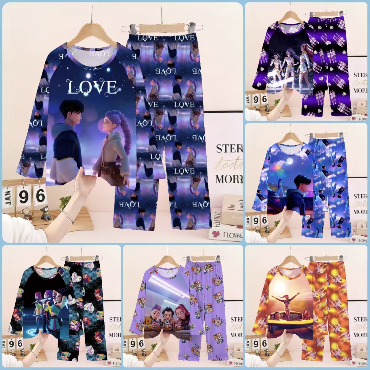 Southeast Asian children's sleepwear, long sleeved and long pants set, witch hunting group, cartoon home clothes wholesale for little girls