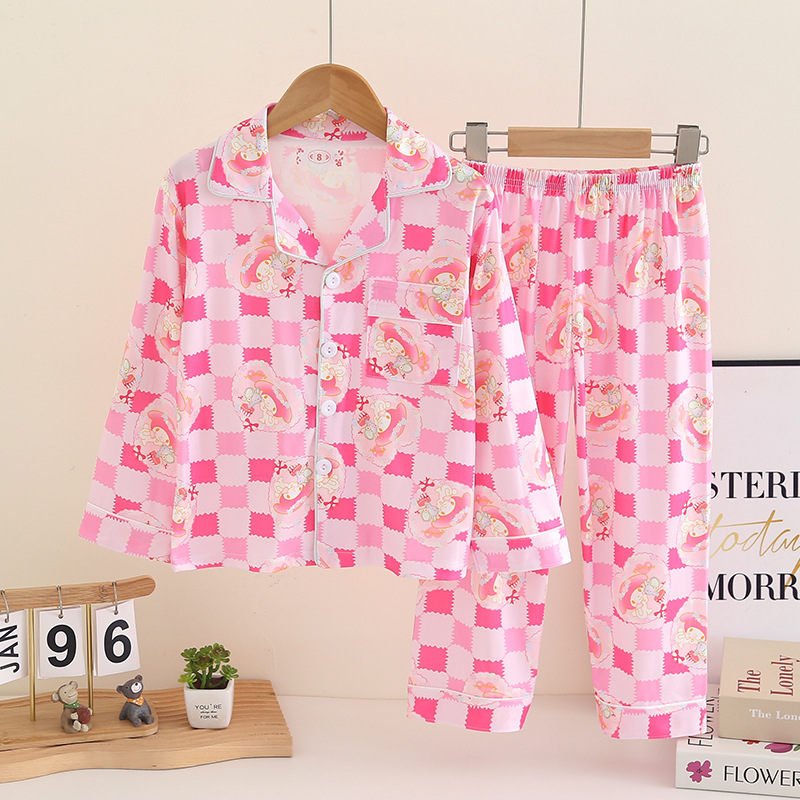 Wholesale children's sleepwear, spring and autumn boys' long sleeved pants set, girls' cartoon Melody lapel cardigan home clothes