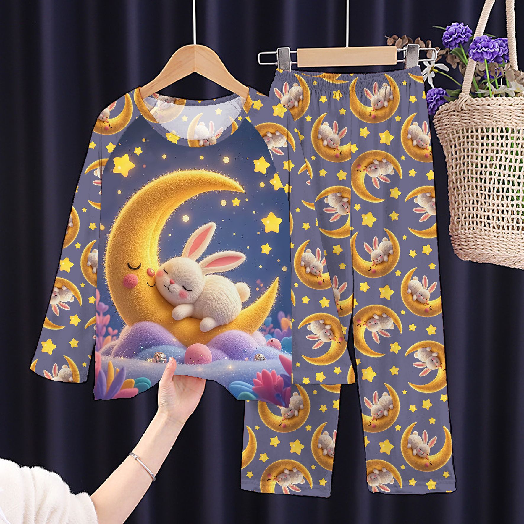 Spring and Autumn Children's Pajamas, Long Sleeves, Long Pants, Boys' Set, Cute Cartoon Kuromi, Outdoor Wear, Air Conditioning Home Clothes