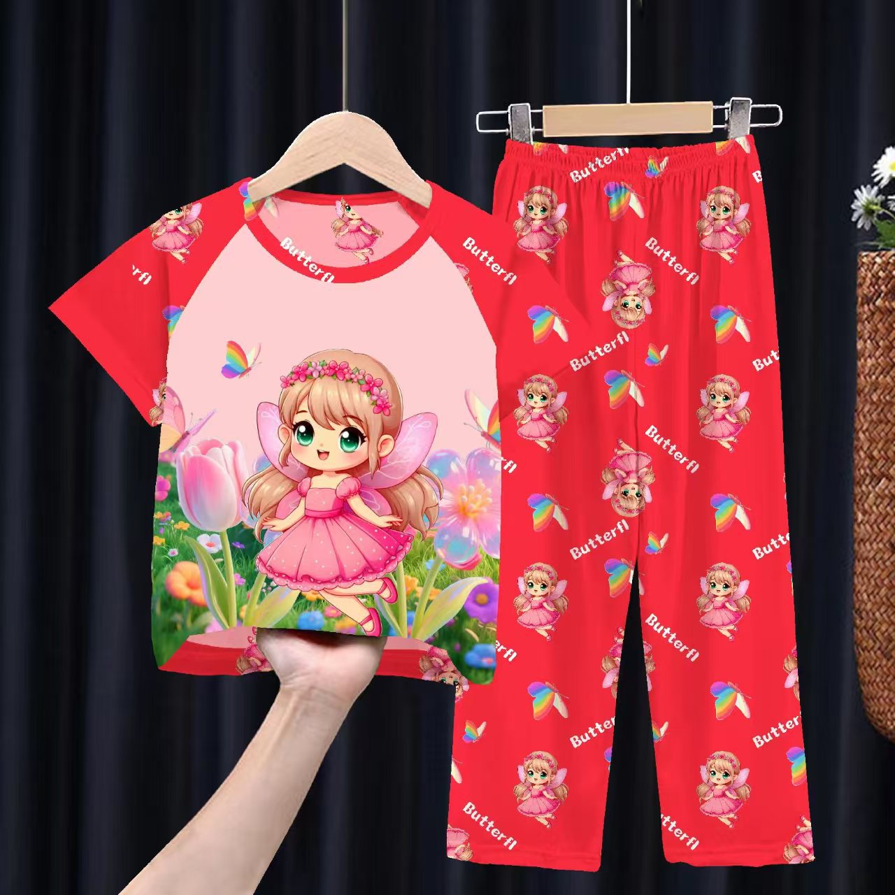 New Children's Pajamas, Girls' Spring/Summer Short sleeved Pants, Boys' Carpet Set, Home Clothes, Cartoon Thin Air Conditioning Clothes