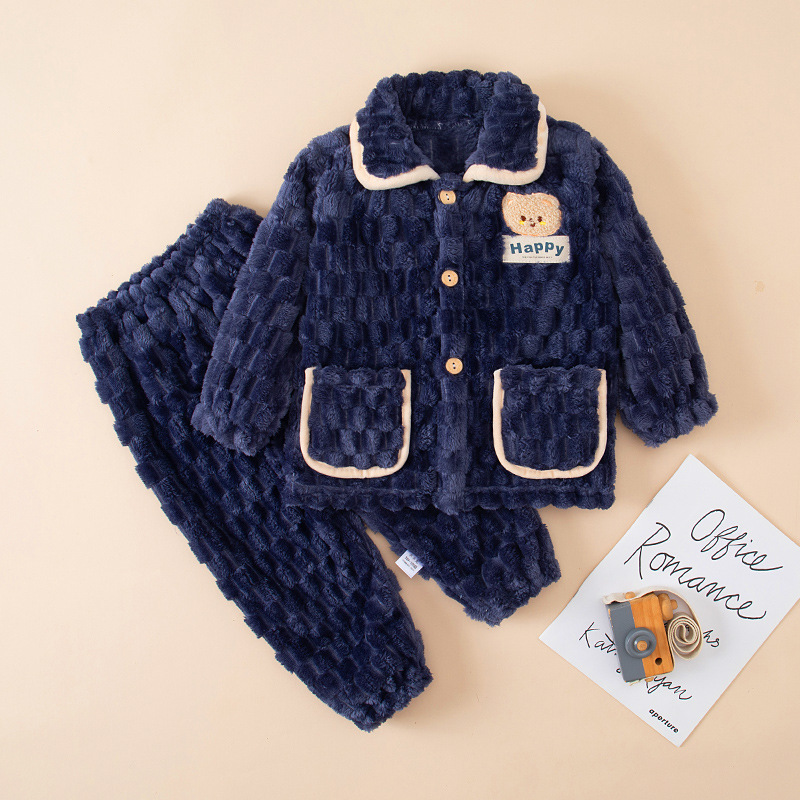 Children's flannel autumn and winter pajamas for boys and girls, thickened coral fleece for girls, baby home clothes, parent-child set
