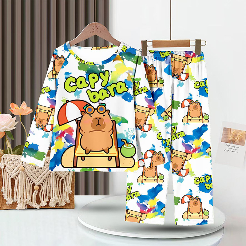 2025 Children's Pajamas, Boys' Thin, Medium sized, Girls' Long sleeved, Carpibala Cartoon Home Clothes, Antibacterial Fabric