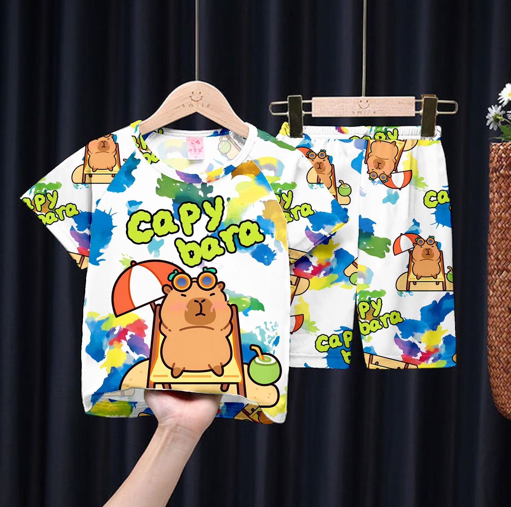 Cross border children's pajamas, summer short sleeves, boys' home clothes, girls' cartoon suit, cute style