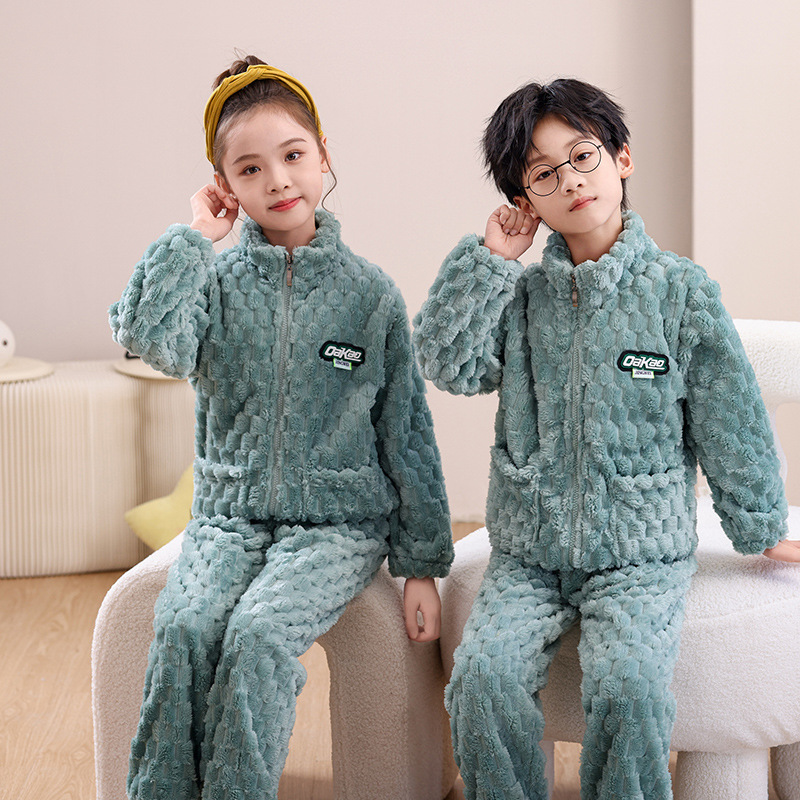 Girls' Coral Velvet Pajamas, Children's Thickened Home Clothes, Boys' and Girls' Parent Child Clothes, Flannel Set, Thickened Warmth
