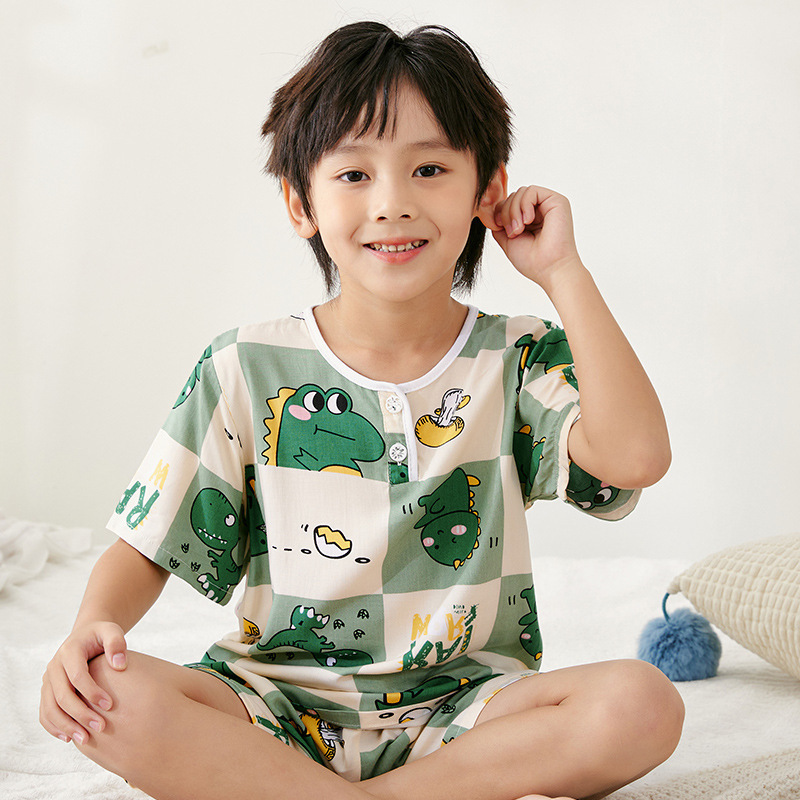 Summer 2025 new children's cotton silk pajamas set, short sleeved shorts, home clothes, men's, children's, girls' and babies' thin styles