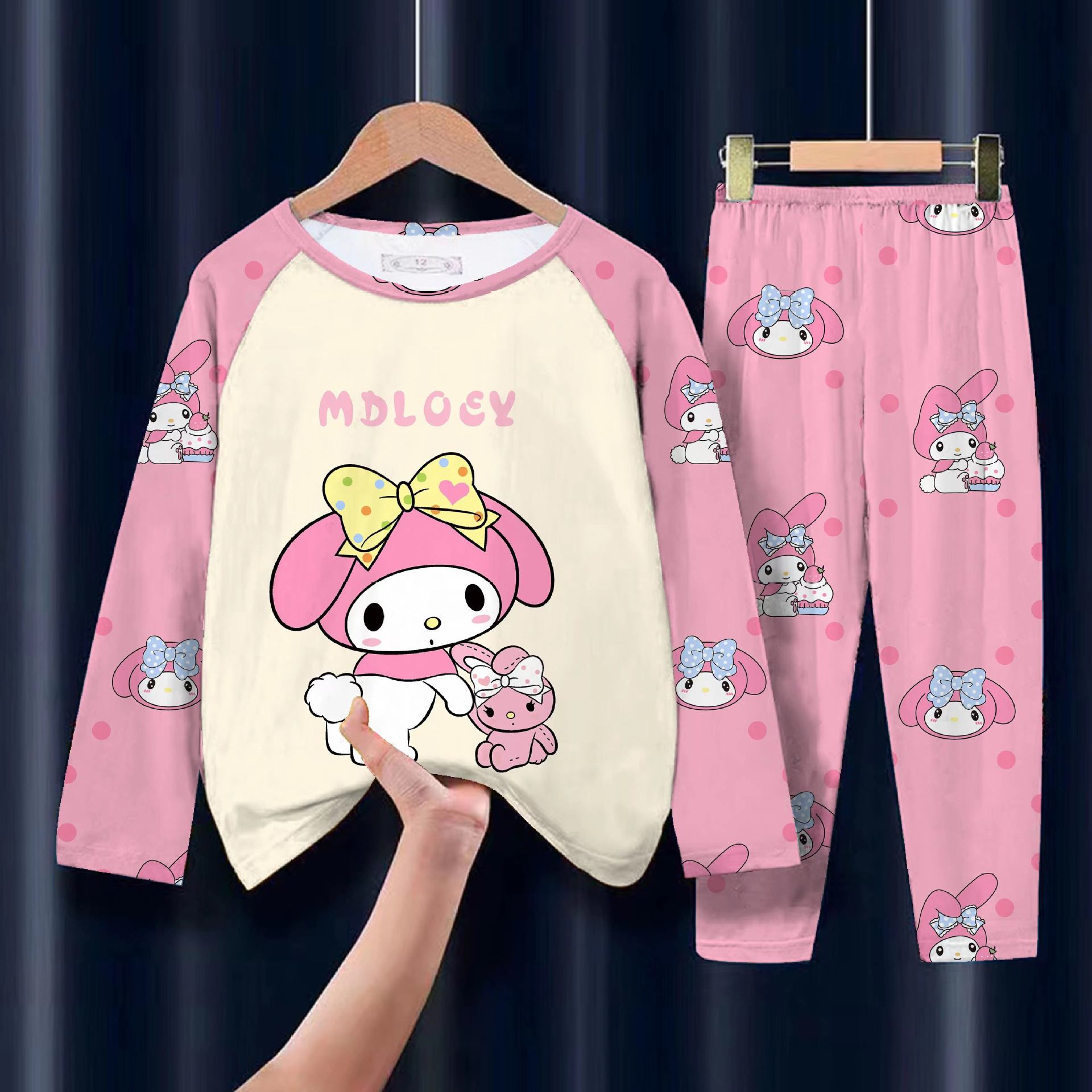 Wholesale hot selling children's sleepwear long sleeved pants Stitch cute cartoon Kuromi set can be worn as outerwear home clothes