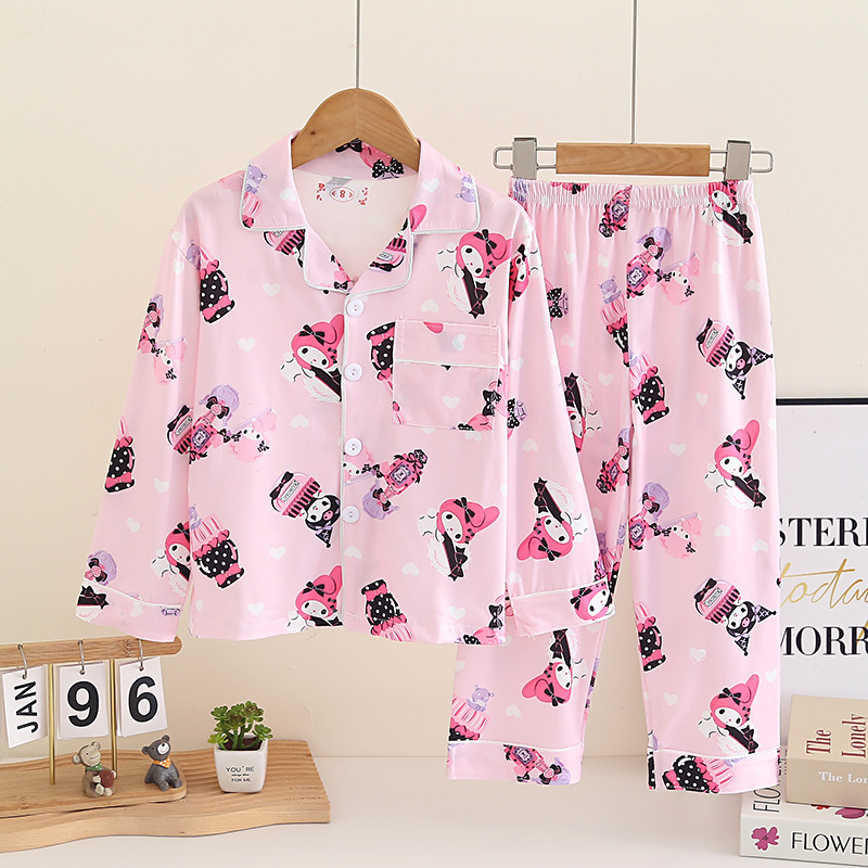 Wholesale children's pajamas, spring and autumn thin styles, medium and large boys' sets, girls' Kuromi cardigans, lapels, long sleeves, home clothes
