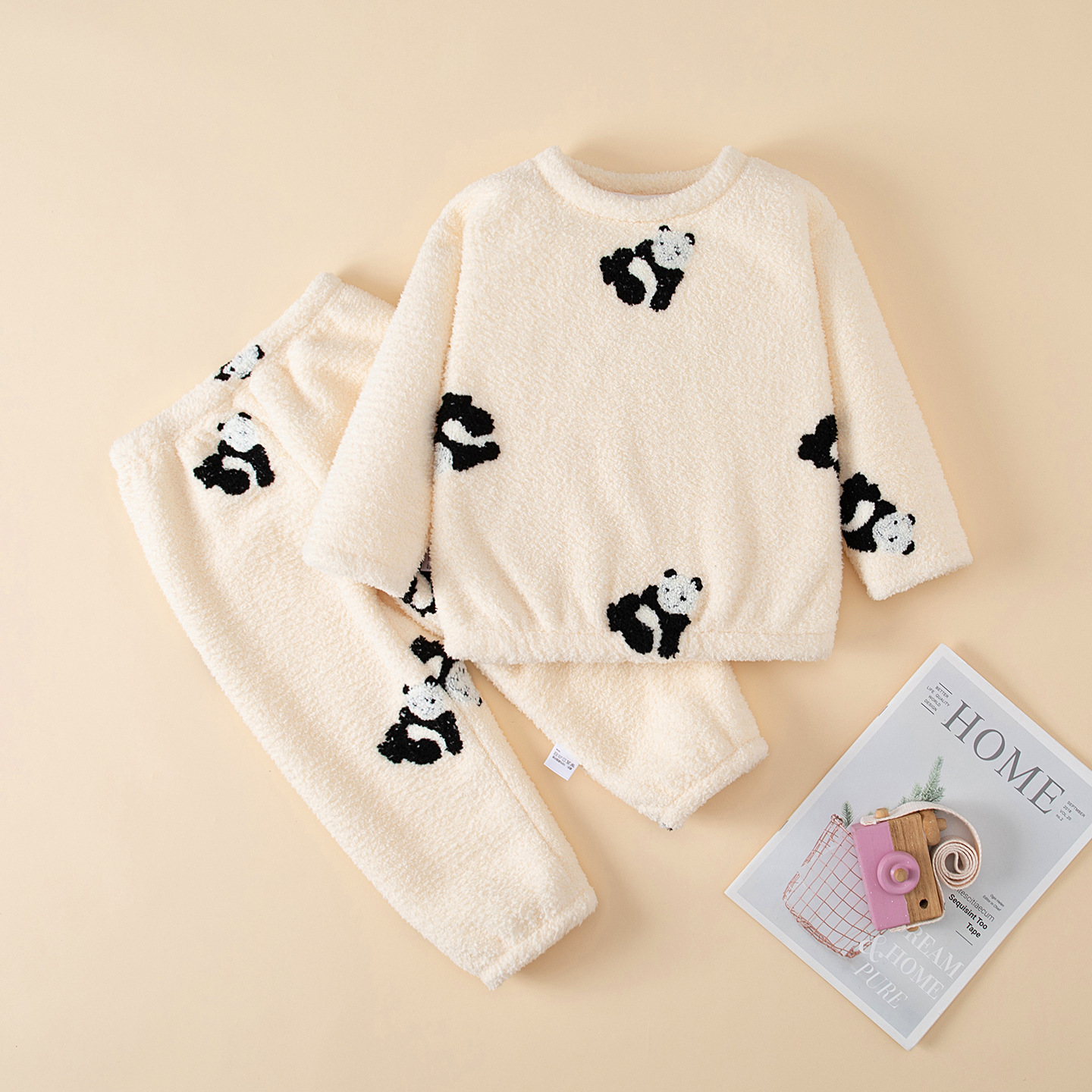 Autumn and winter children's half flannel sleepwear, flannel thickened home clothes, boys', girls', boys' plus flannel coral fleece set