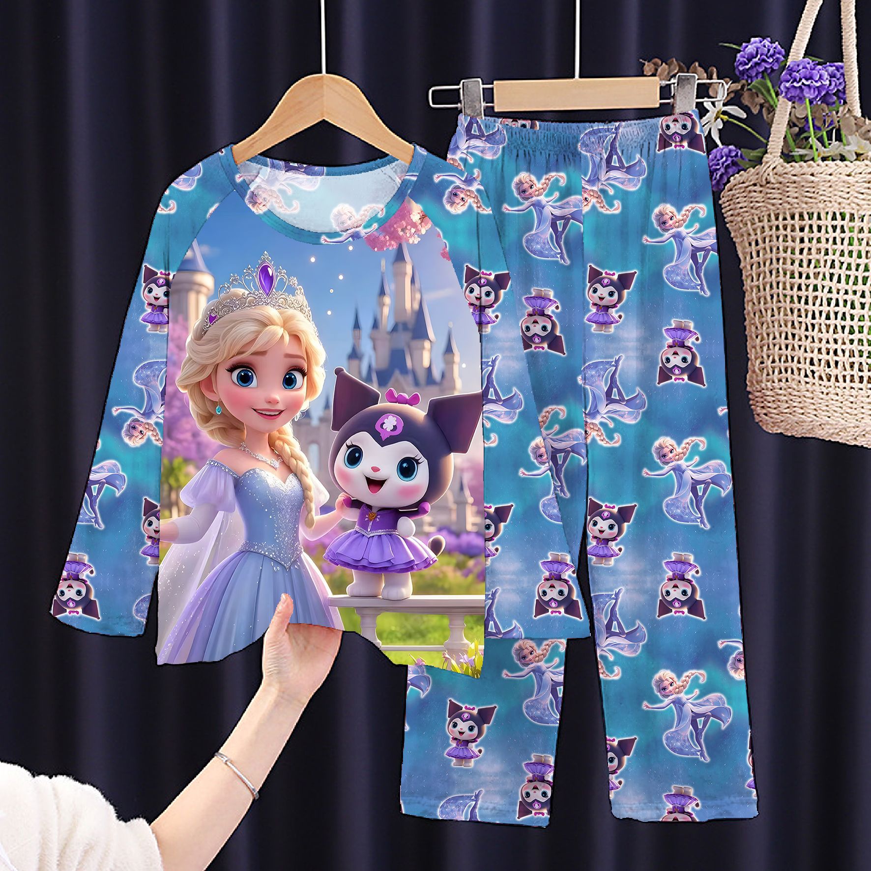 Spring and Autumn Children's Pajamas, Long Sleeves, Long Pants, Boys' Set, Cute Cartoon Kuromi, Outdoor Wear, Air Conditioning Home Clothes
