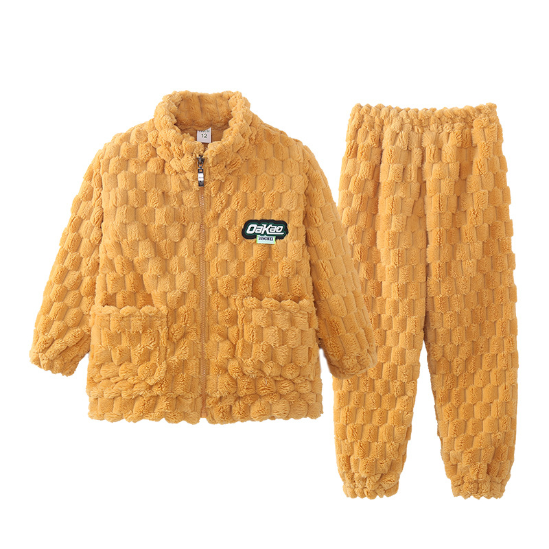 Children's Thick Coral Velvet Pajamas, Girls' Home Clothes, Boys' and Girls' Medium and Large Children's Thick Warm Flannel Set