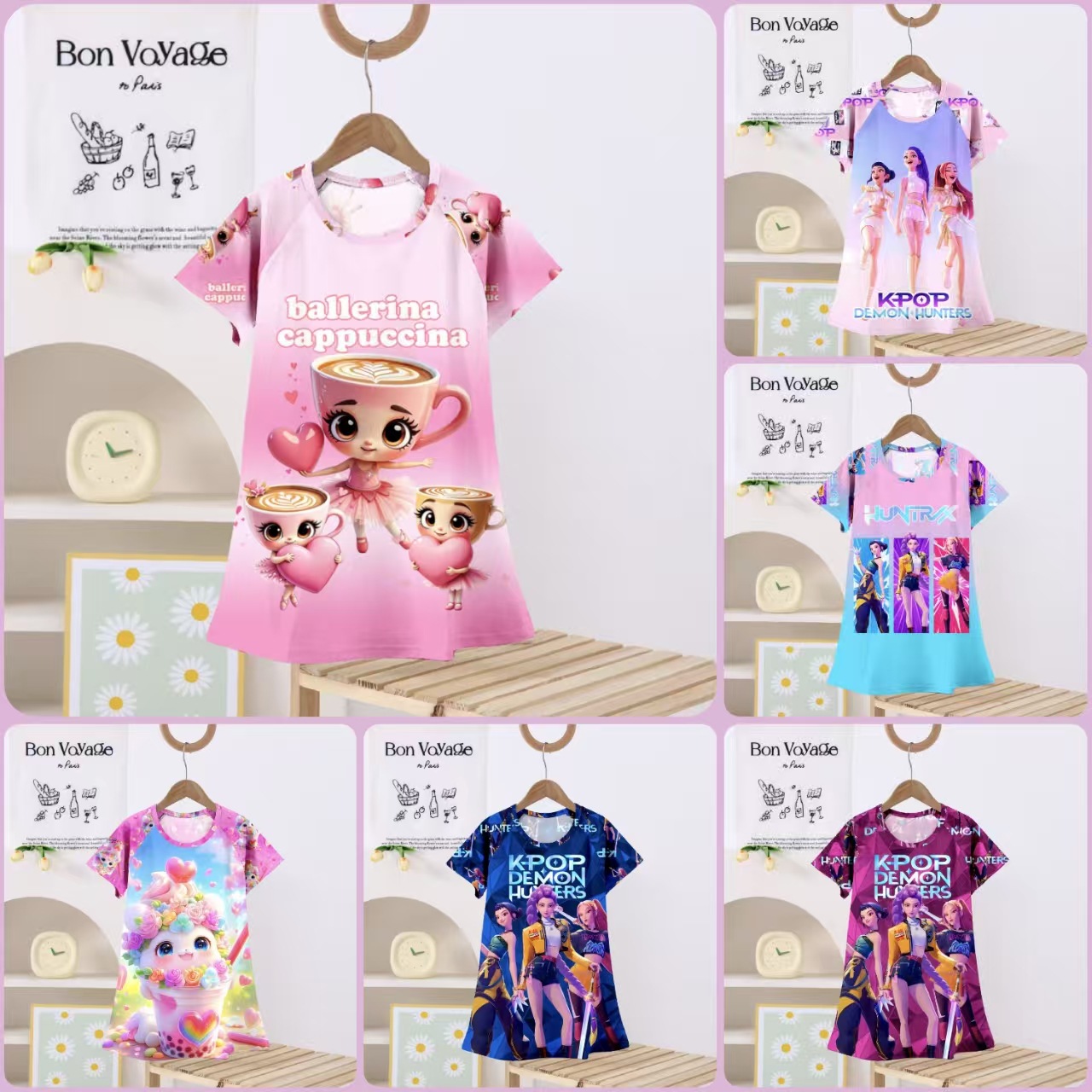 Wholesale children's sleepwear, women's summer girls' princess style sleeping clothes, cartoon witch hunting group thin dresses, home furnishings