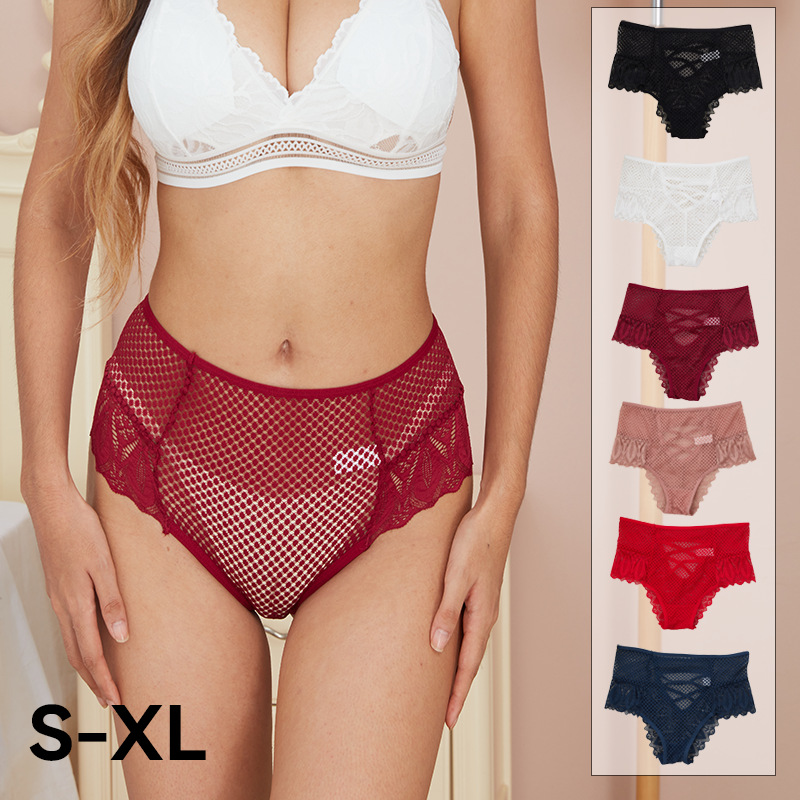 Large size sexy lace abstinence style women's underwear cross hollow out fun triangle hot mid waist shorts head cross-border