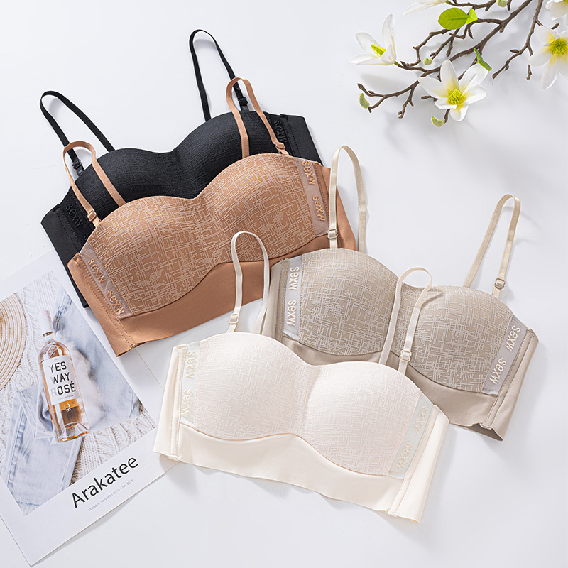 Summer thin style small chest gathered to prevent light leakage, comfortable bra for girls without steel rings, stripes, breathable side fold up bra
