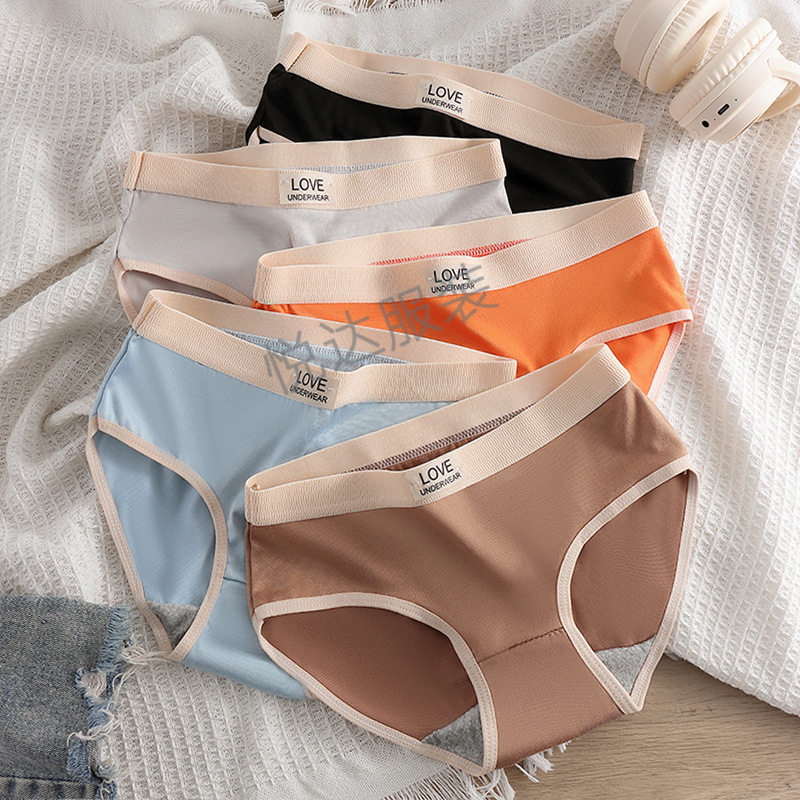 Cross border contrasting cream style mid waist skin friendly underwear for women, simple and widened letter waist, comfortable and breathable crotch triangle pants