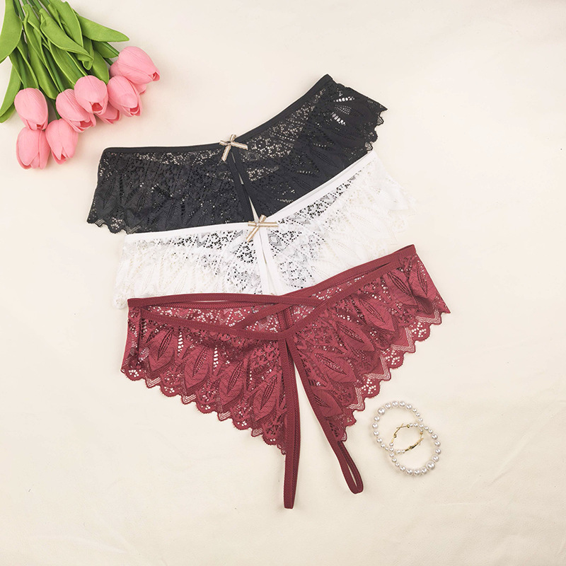 Large women's underwear sexy lace open crotch pants European and American underwear sexy low waist breathable cross fat MM cross-border
