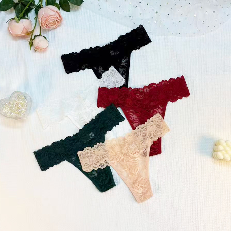 New lace women's underwear plus size sexy women's thong T pants transparent lace sexy underwear women's cotton stall