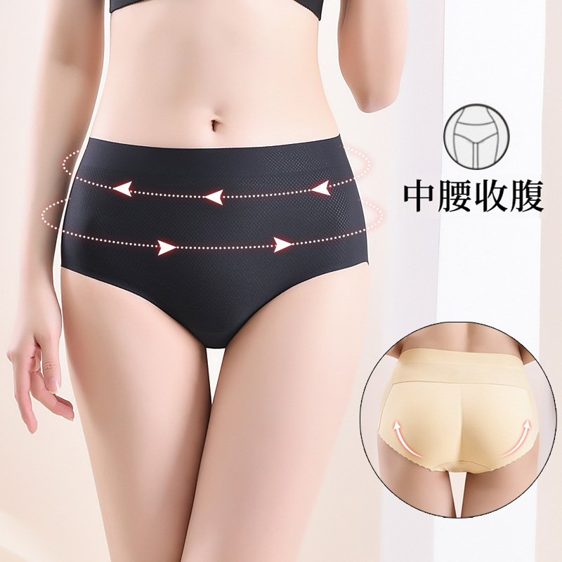 Cross border plus size mid waist, abdominal, and hip lifting women's triangle pants, popular breathable mesh, comfortable and plump buttocks, fake buttocks underwear