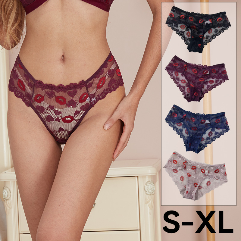 European and American sizes lace lip print lifting buttocks thin embroidery women's underwear foreign trade Amazon triangle pants factory direct sales