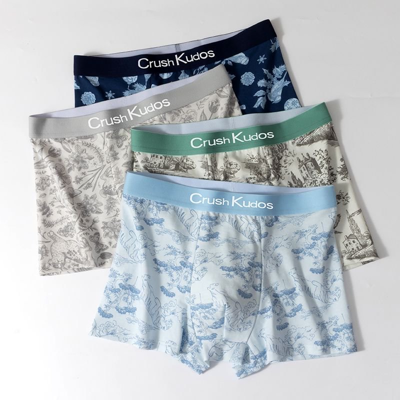 Cross border wholesale color blocking letter waistband men's four corner shorts cotton mid waist Chinese style breathable crotch comfortable flat corner pants