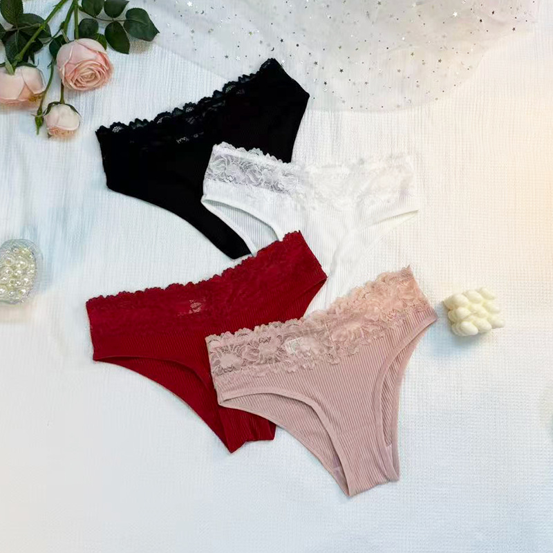 European and American women's triangle pants for foreign trade, sexy lace waistband, cotton crotch, comfortable thread cotton underwear, women's cross-border wholesale