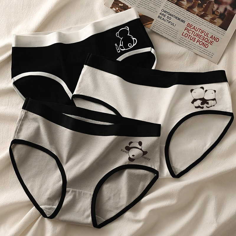New mid waist teddy bear pattern cute girl comfortable triangle pants Japanese cartoon hip hugging breathable crotch skin friendly underwear
