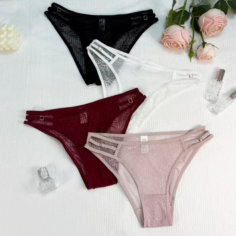 New Japanese style sexy lace underwear for women's fashion, with adjustable buckle and hollow out breathable mid waist women's triangle pants for foreign trade