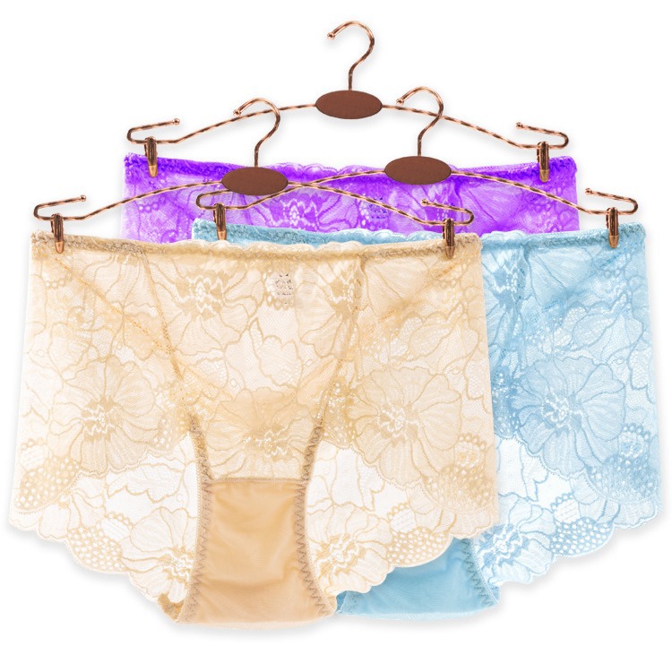 Cross border oversized hollow lace breathable mid waist women's underwear sexy mesh thin comfortable cotton triangle pants