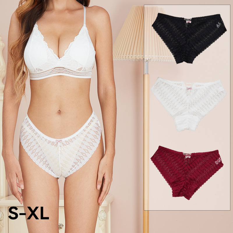 Women's lace underwear with low waist cross strap, plus size triangle pants, sexy lace transparent underwear, women's foreign trade