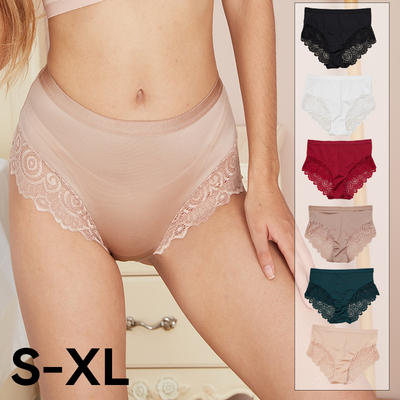 Cross border women's fashionable lace sexy mid waist underwear, lifting buttocks and tempting belly tightening triangle underwear, comfortable and breathable wholesale