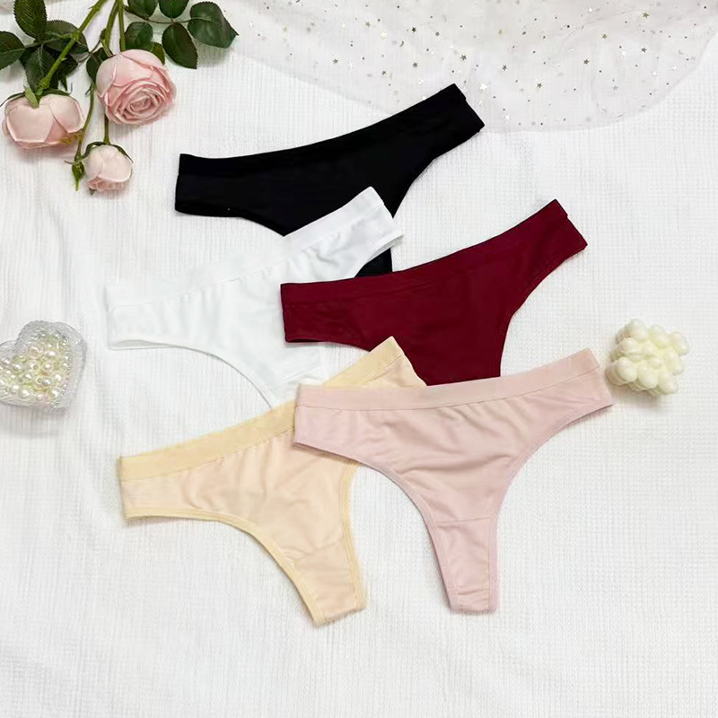 Cross border underwear, European and American solid color plus size thong, sexy and pure desire girl triangle pants, pure cotton sole, comfortable and breathable