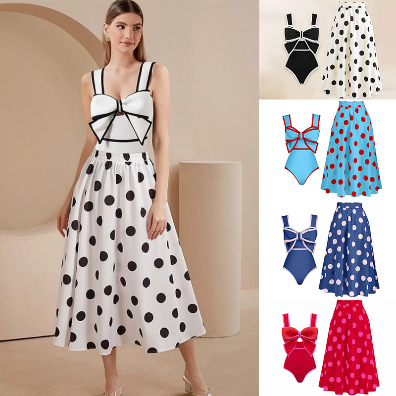 Southeast Asian bow retro round skirt European and American foreign trade one-piece conservative cover belly slimming sexy skirt style beach swimsuit