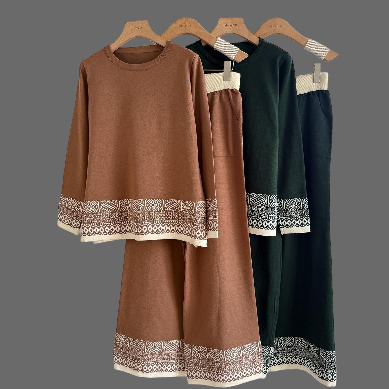 2025 European Station Small Fragrance Retro Fashion Casual Top Wide Leg Pants Knitted Two Piece Set for Women's Trendy