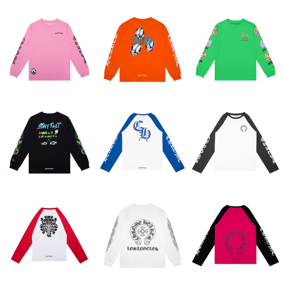 Cross border high version Cro Chrome Heart high-quality double yarn pure cotton men's and women's printed long sleeved T-shirt