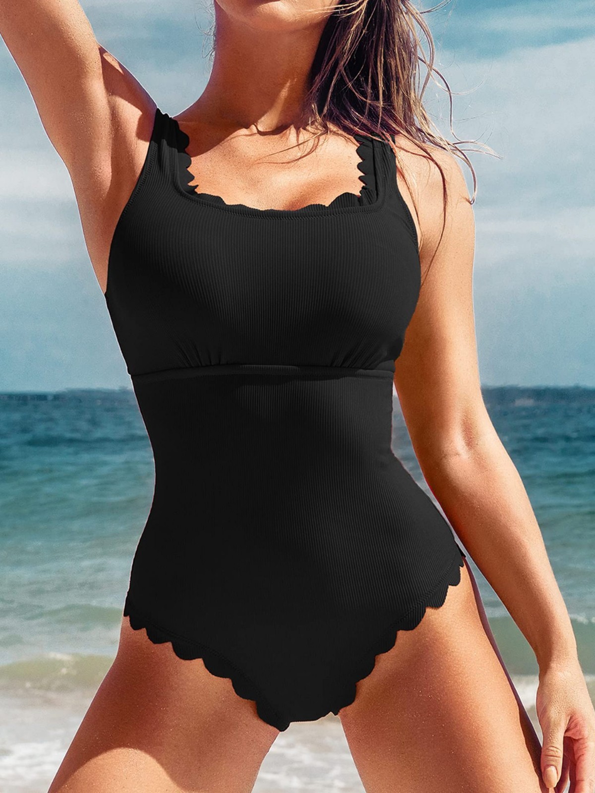 Langqi 2025 European and American style cut flower conservative solid color one-piece swimsuit for women, Amazon foreign trade bikini spot swimsuit