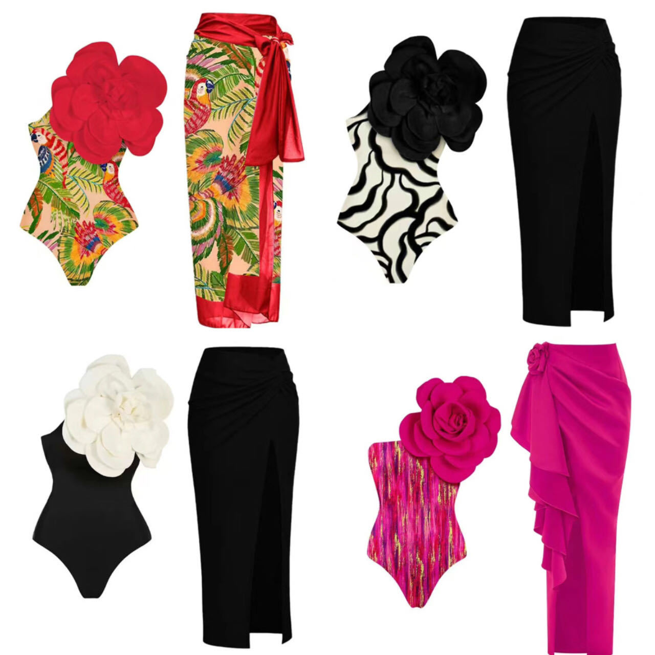 2025 European and American one-piece bikini women cross-border Lazada 3D three-dimensional flower beach vacation hot spring swimsuit set