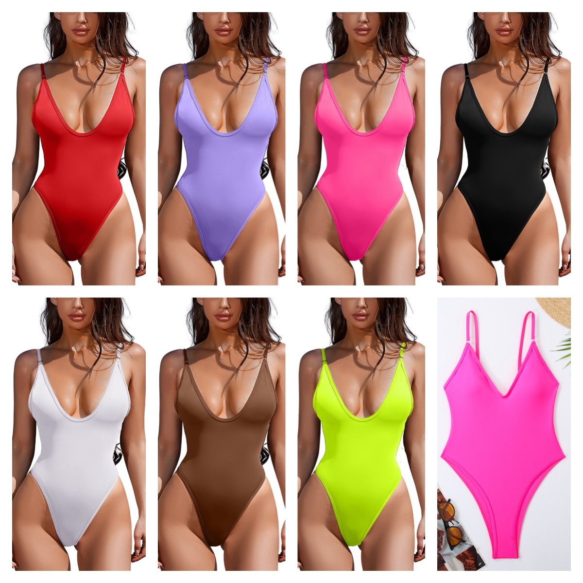 2024 Amazon AliExpress minimalist style professional racing solid color belly covering sexy bikini bikini swimsuit women