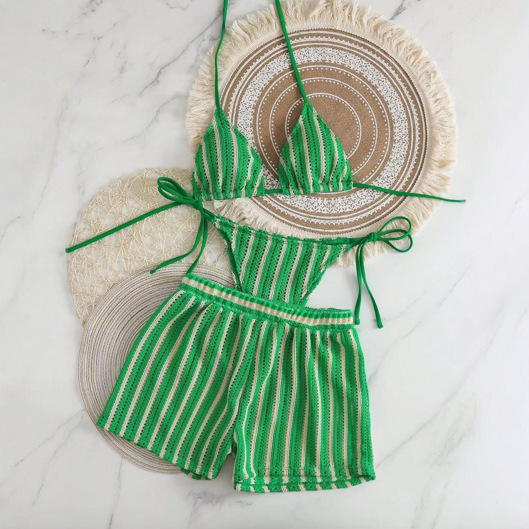 2025 New Towel Cloth Hanging Neck Strap Bikini Swimsuit Summer Beach Vacation Women's Wholesale from European and American Manufacturers