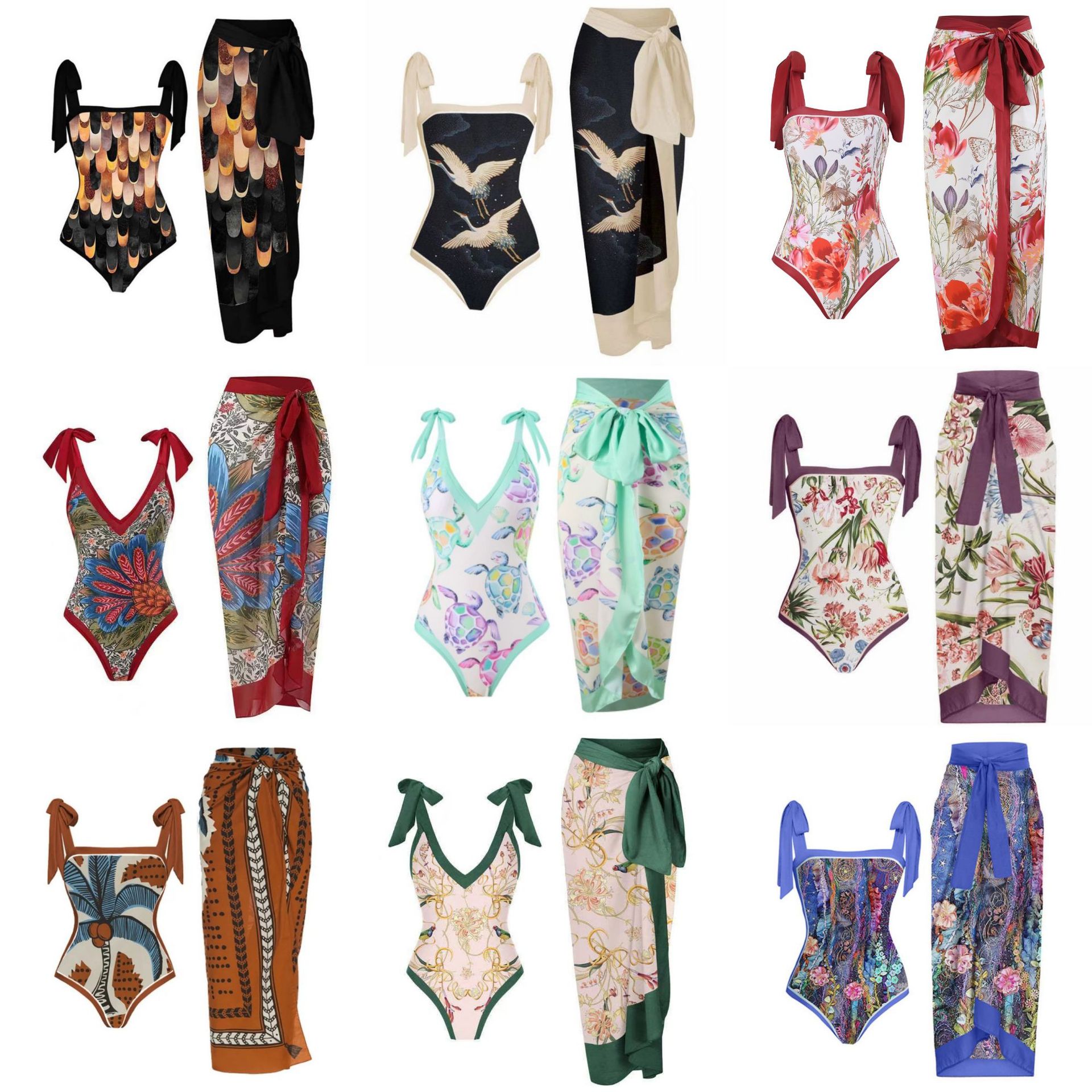 2024 European and American fashion new sexy one-piece bikini, one shoulder backless sun protection beach long skirt, hot spring swimsuit for women