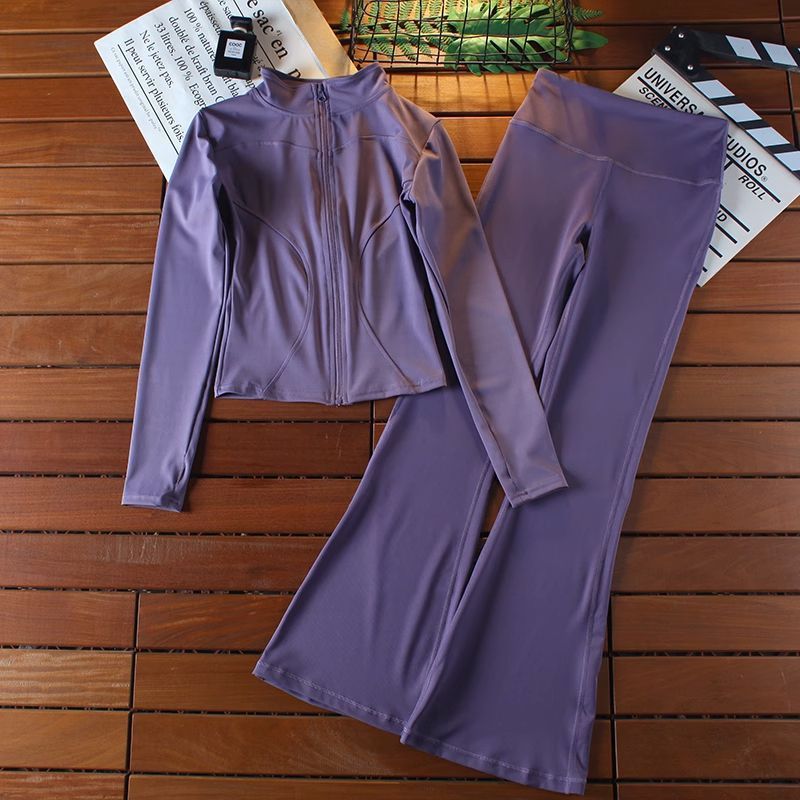 U6K fitness suit set for women autumn and winter, elastic quick drying high waisted bell bottom pants, running training, tight fitting, slimming yoga