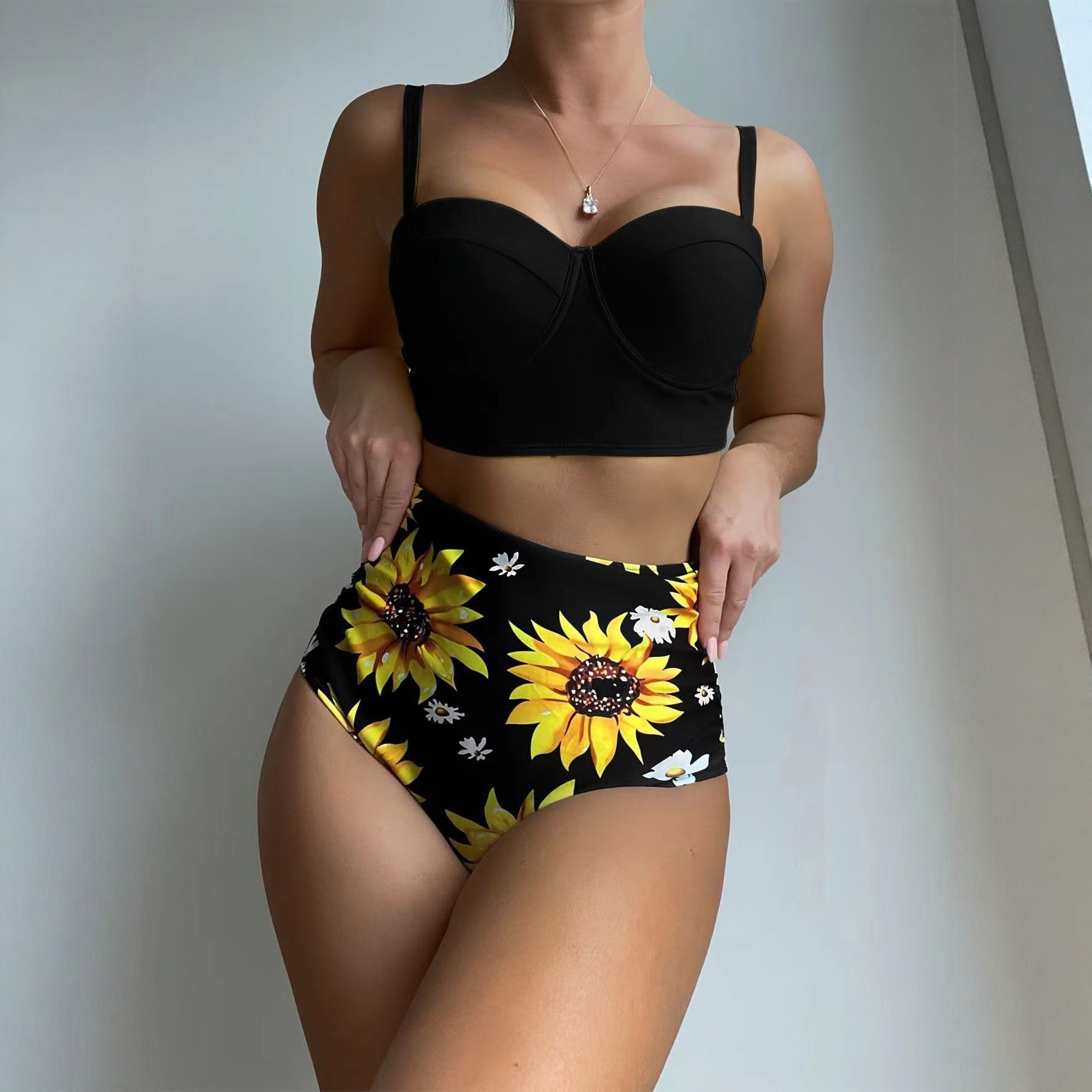 Foreign trade European and American split swimsuit 2024 new sexy high waisted nylon bikini Amazon spot cross-border exclusive