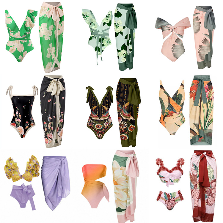 2025 European and American conjoined conservative belly covering slimming vacation beach hot spring swimsuit French retro conjoined bikini