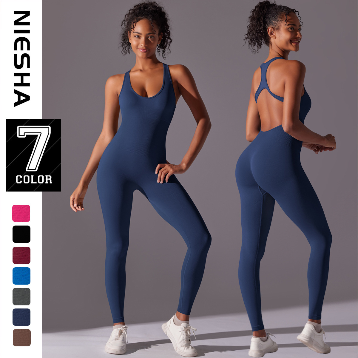 Seamless shaping one-piece yoga suit for European and American spring gyms, with a tight fit and a beautiful back